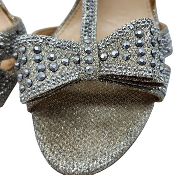 Silver Stone Studded Princess Bow Embellished Strappy Stiletto Pumps Heels 7.5 - Picture 11 of 11